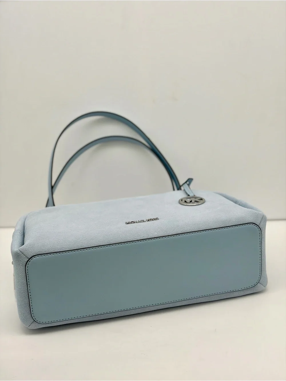 Michael Kors Cecily Light Blue Suede Shoulder Bag with MK Charm